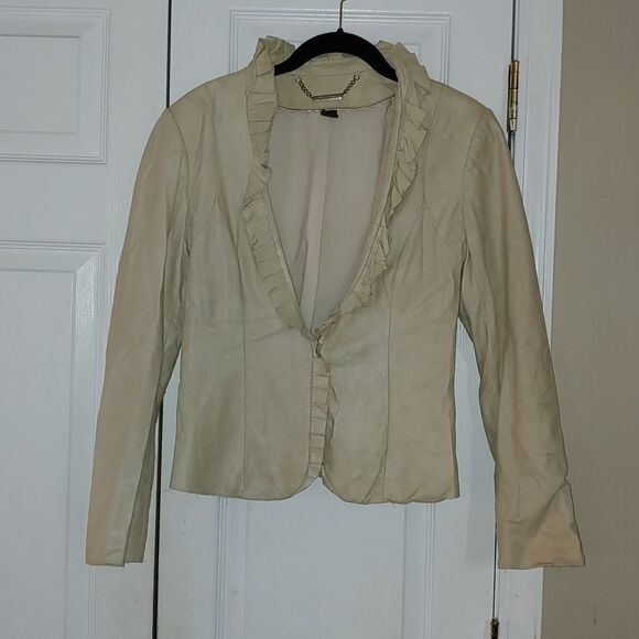 White House  Black Market  cream light weight  leather jacket Sz XS - Picture 1 of 6